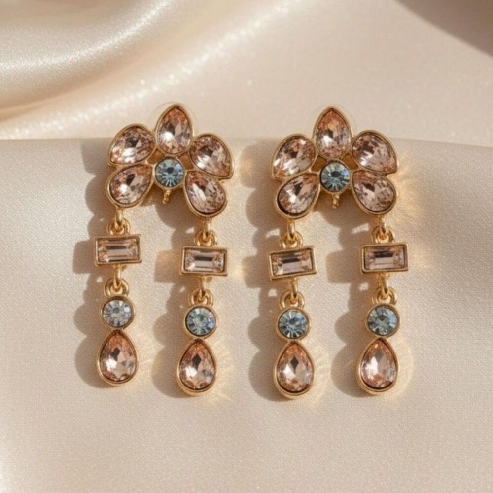 Earrings Sparkle and Shine Dangle Nickle Free Statement Pastel Rose Blue Stones